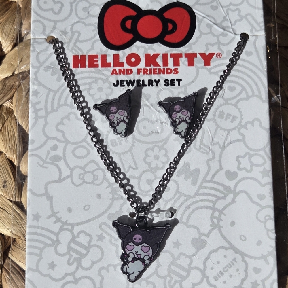 🐰 Kuromi with Heart Eyes, Earrings and Necklace Set